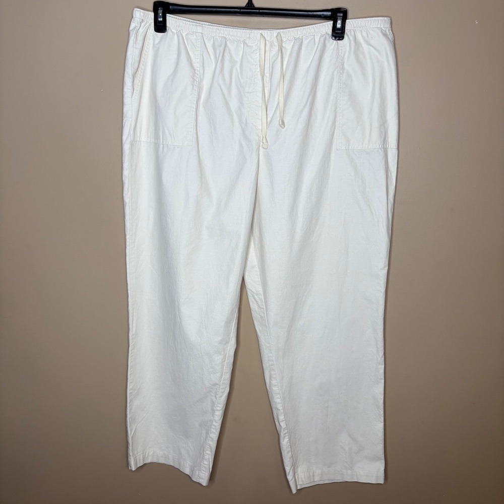LL Bean Classic Fit Beige Cotton Pull On Drawstring Pants 2X Plus Casual Comfort - Picture 2 of 9
